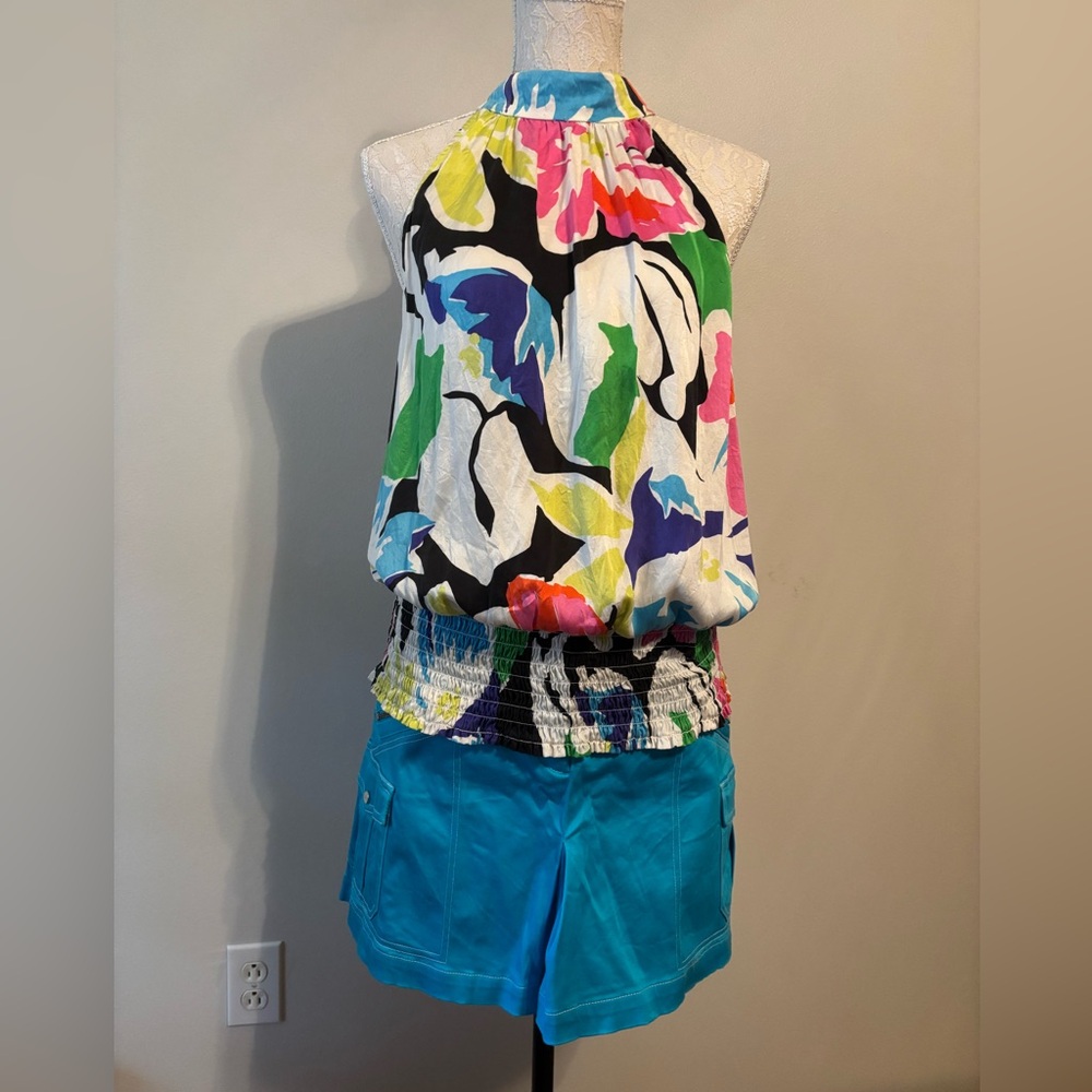 Colorful Floral Top and Blue Shorts Set